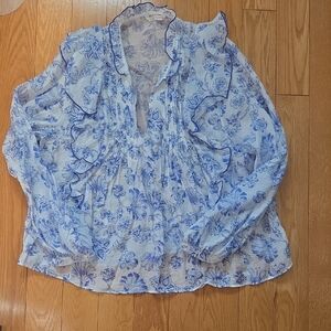 Zara Blue and White Floral Blouse